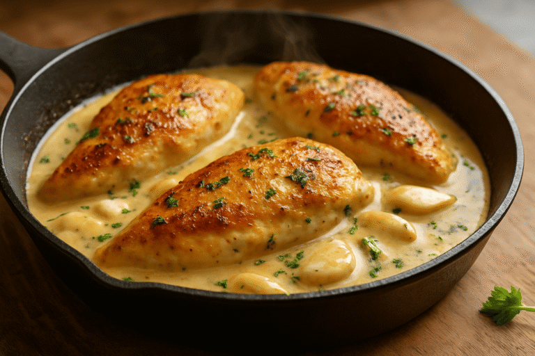 creamy garlic chicken skillet with simple ingredients
